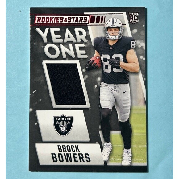 LV Raiders BROCK BOWERS RC Year One 2024 ROOKIES & STARS Material Card # YO-BBS - Picture 1 of 2